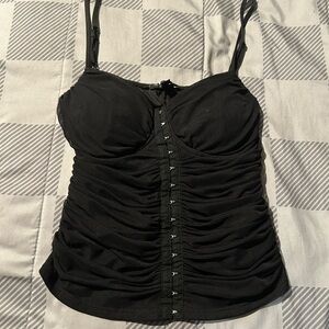 Moa Moa Black Ruched Bustier Camisole with Front Hooks